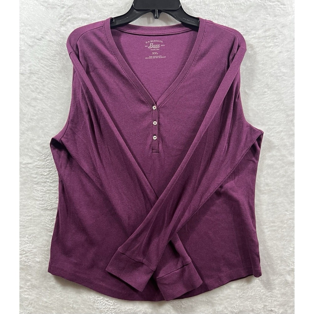 G.H. Bass & Co Purple Long Sleeve Henley Shirt Women's XXL Cotton Blend Stretch